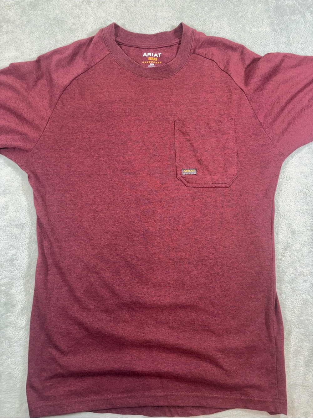 Ariat Rebar Men's Short Sleeve Pocket T-Shirt Burgundy Medium PTP 21